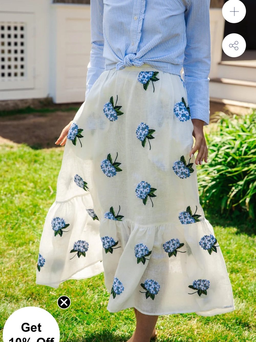 Kiel James Patrick Hydrangea Embroidered Linen Skirt in White - Picture 3 of 9